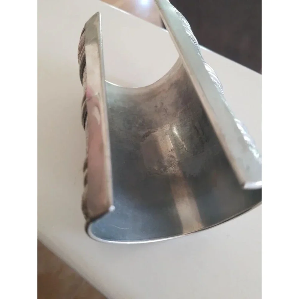 True Vintage Extra wide silver tone cuff bracelet floral motif